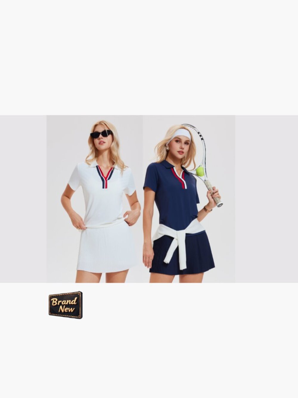 Women's 2 Piece Tennis Skirt Set Pleated Pickleball Outfit Polo Golf Dress with - Picture 7 of 7